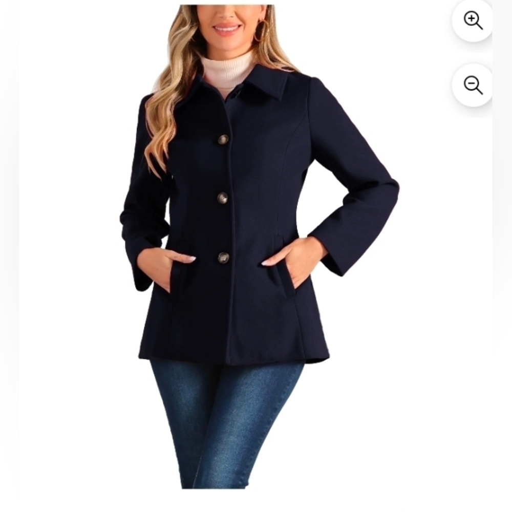 Allegra K Women's Peter Pan Collar Single Breasted Overcoat Coat